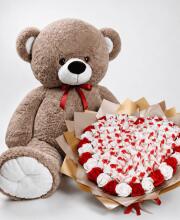 Мишка Томик 200 см Капучино + Букет из конфет "Love Edition: Raffaello & Roses"