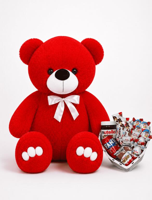 Ведмедик Ветлі 140 см червоний + Солодкий бокс із Kinder ChocoMood
