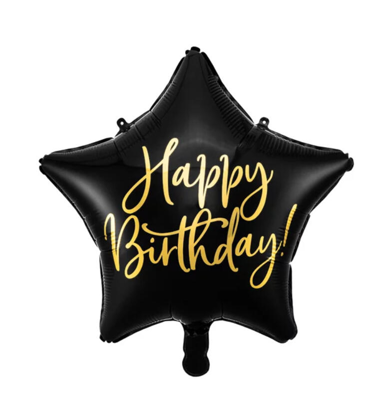 шарик фольгированный звезда Happy Birthday, черная