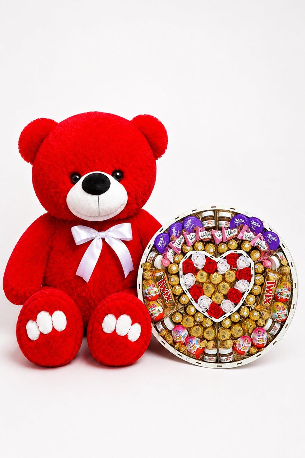 Ведмедик Ветлі 140 см червоний + Подарунковий набір-бокс для неї Golden Love Collection