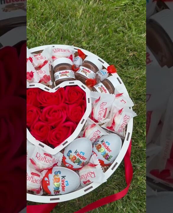 Крафтовий бокс для неї з мильними трояндами, Nutella, Raffaello та цукерками Kinder №36