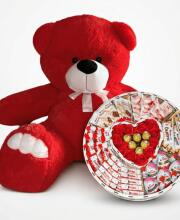 Мишка Ветли 140 см Красный + Сладкий бокс с Kinder и Ferrero