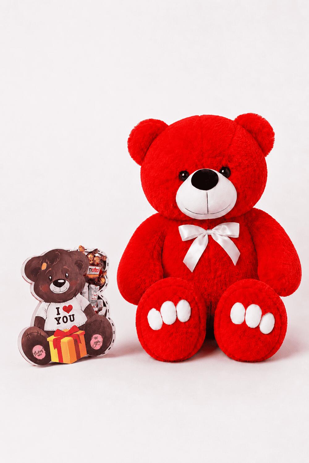 Ведмедик Ветлі 140 см червоний + Подарунковий набір-бокс Teddy Choco Love