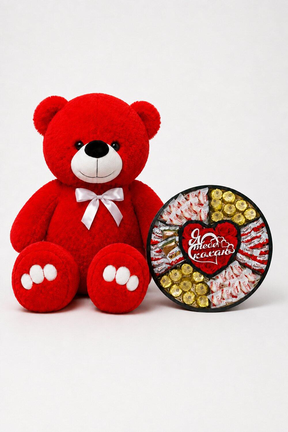Ведмедик Ветлі 140 см червоний + Солодкий набір-бокс Forever Yours Gift Box