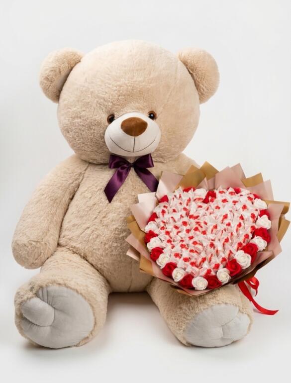 Мишка Томик 200 см Бежевый + Букет из конфет "Love Edition: Raffaello & Roses"
