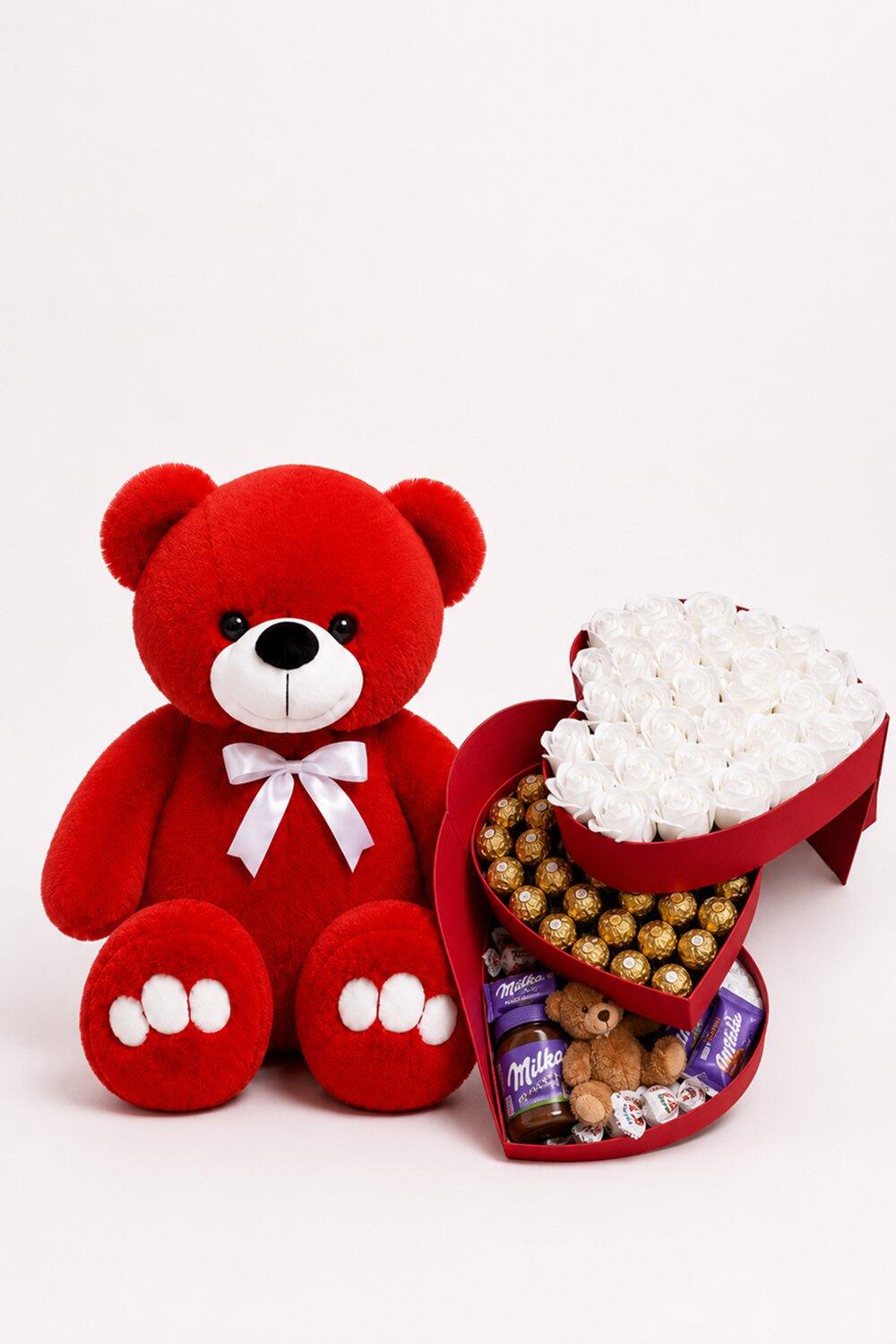 Ведмедик Ветлі 140 см червоний + Солодкий подарунок ChocoLove Box