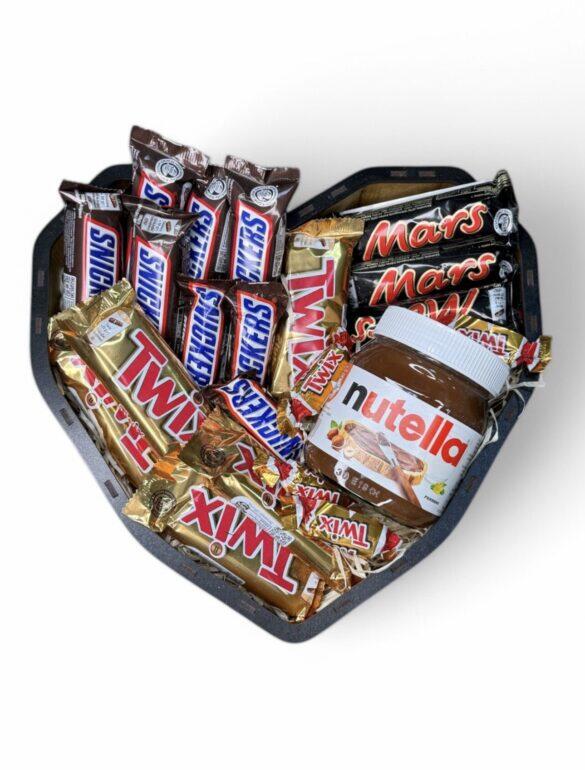 Подарунковий набір бокс шоколадний з батончиками Mars, Twix, Snikers та Nutella №32