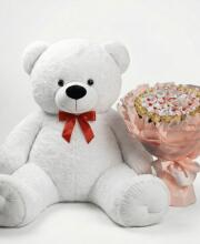Мишка Томик 160 см Белый + Букет из конфет Candy Bloom