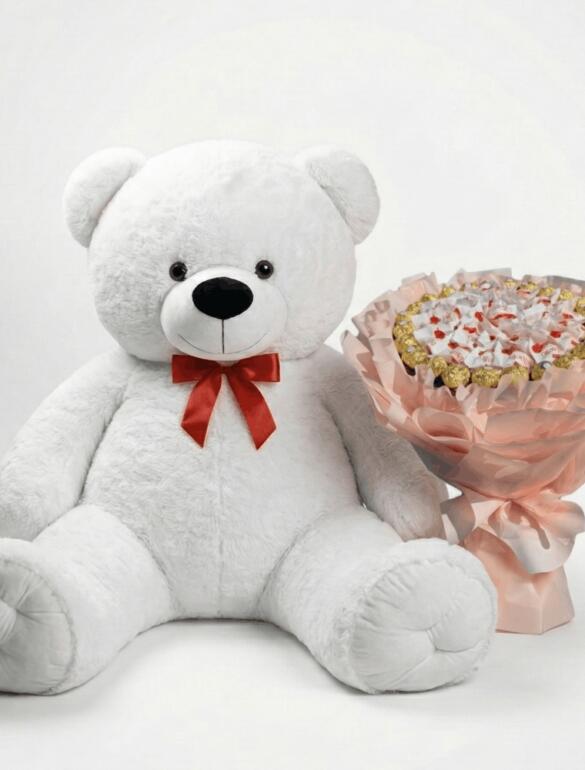 Мишка Томик 160 см Белый + Букет из конфет Candy Bloom