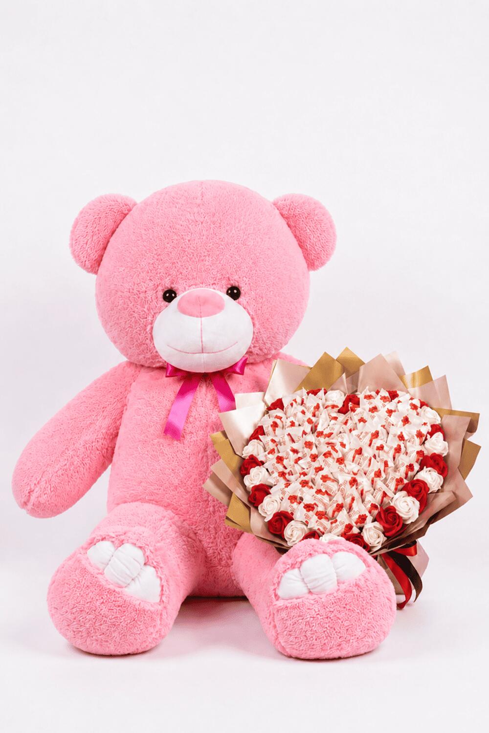Мишка Ветли 200 см Розовый + Букет из конфет "Love Edition: Raffaello & Roses"