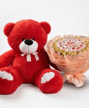 Мишка Ветли 140 см Красный + Букет из конфет Candy Bloom