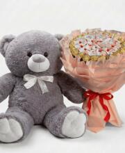 Мишка Томик 100 см Серый + Букет из конфет Candy Bloom