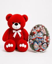 Ведмедик Ветлі 140 см червоний + Подарунковий набір-бокс Kinder Зимова казка
