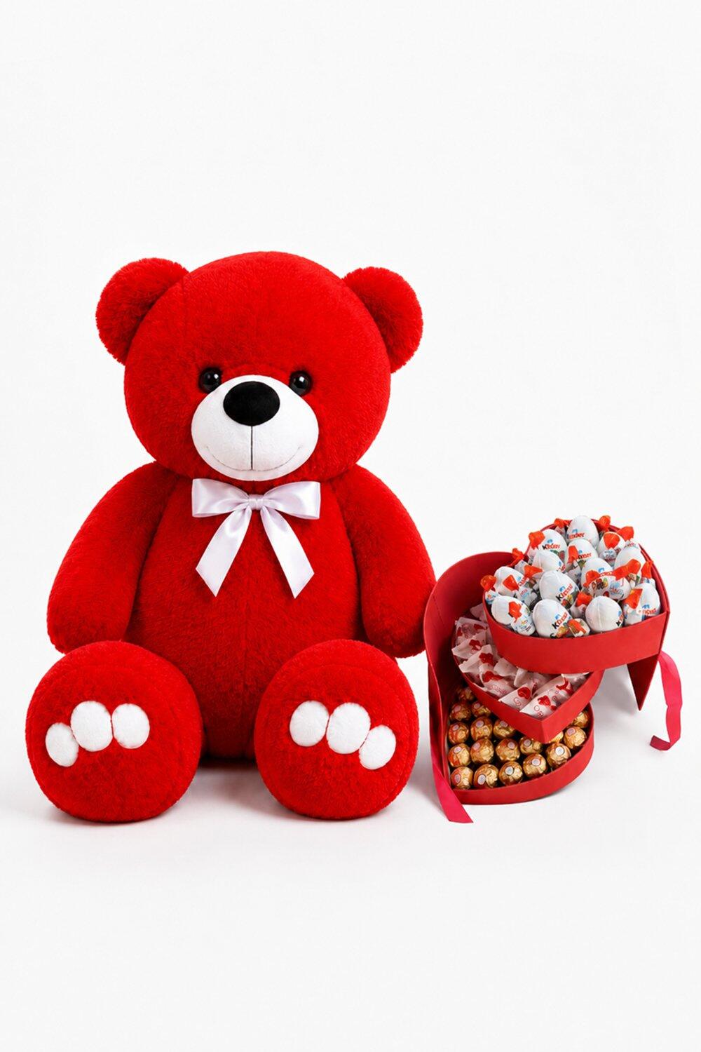 Ведмедик Ветлі 140 см червоний + Солодкий подарунок для неї Luxury Love Box