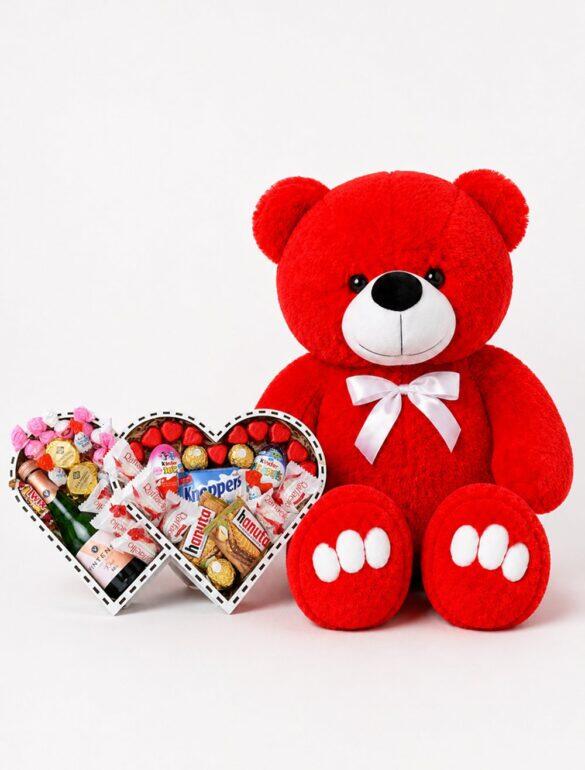 Ведмедик Ветлі 140 см червоний + Подарунковий набір-бокс для неї Double Love Box