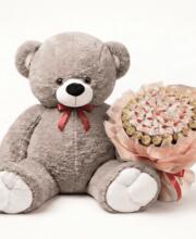 Мишка Ветли 160 см Капучино + Букет из конфет Candy Bloom