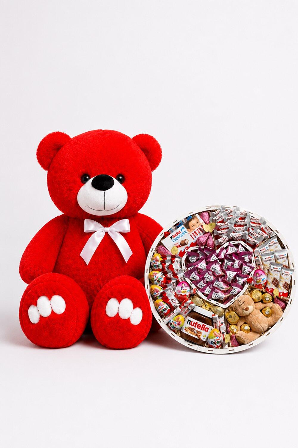 Ведмедик Ветлі 140 см червоний + Подарунковий набір-бокс для неї Teddy Love Box