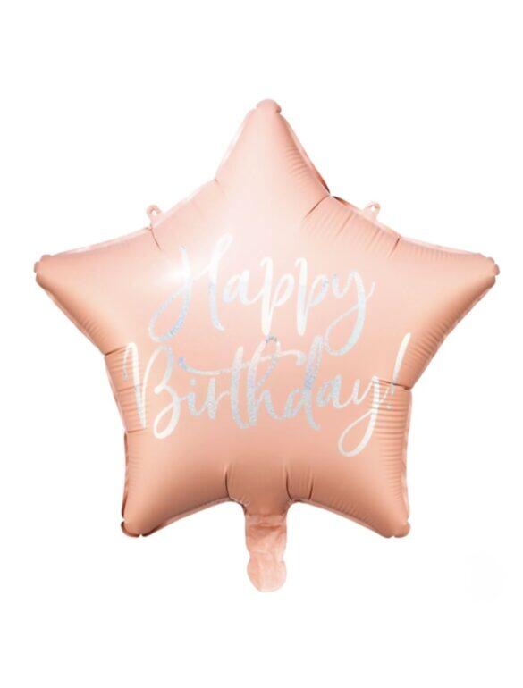 Шарик фольгированный "Розовая звезда Happy Birthday"