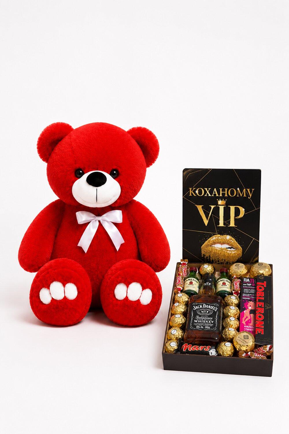 Ведмедик Ветлі 140 см червоний + Чоловічий подарунковий бокс VIP Gentleman