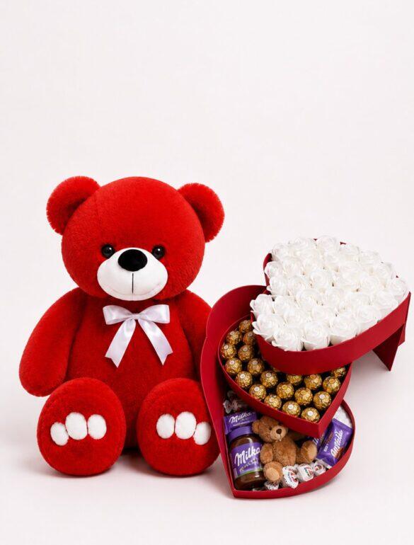 Ведмедик Ветлі 140 см червоний + Солодкий подарунок ChocoLove Box