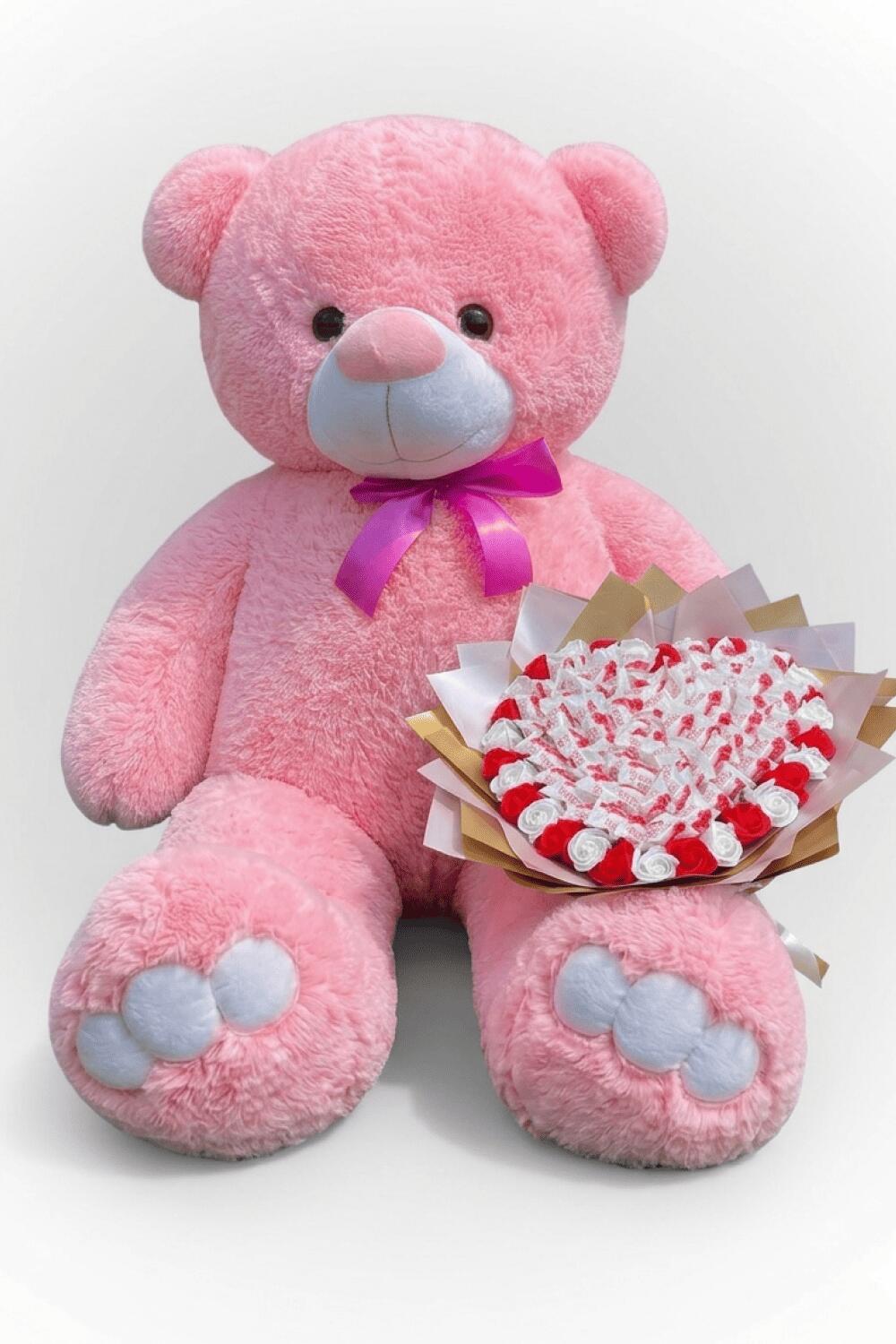 Мишка Ветли 140 см Розовый + Букет из конфет "Love Edition: Raffaello & Roses"