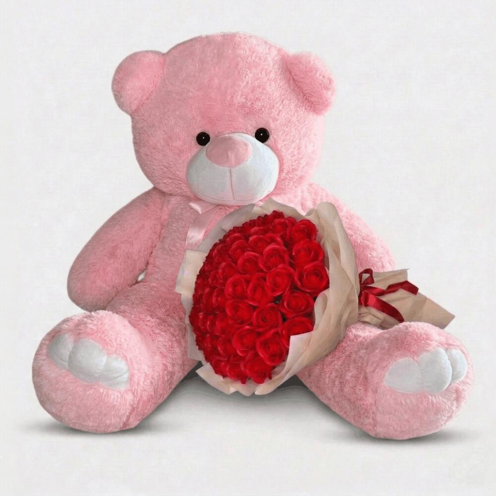 Мишка Ветли 140 см Розовый + Букет Scarlet Luxe