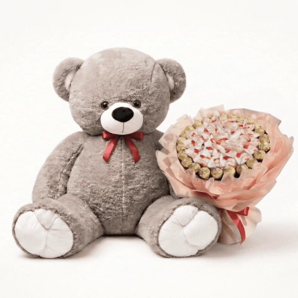 Мишка Ветли 160 см Капучино + Букет из конфет Candy Bloom