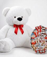 Мишка Томик 160 см Белый+ Kinder Surprise box