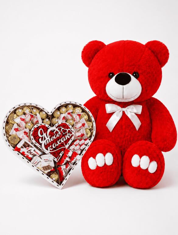 Ведмедик Ветлі 140 см червоний + Подарунковий набір-бокс для неї Girls Sweet Box