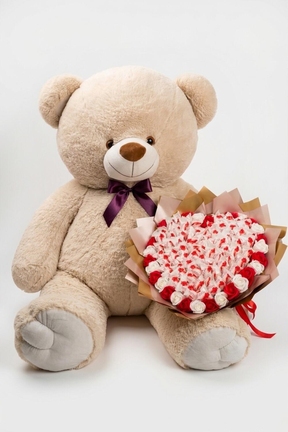 Мишка Томик 200 см Бежевый + Букет из конфет "Love Edition: Raffaello & Roses"