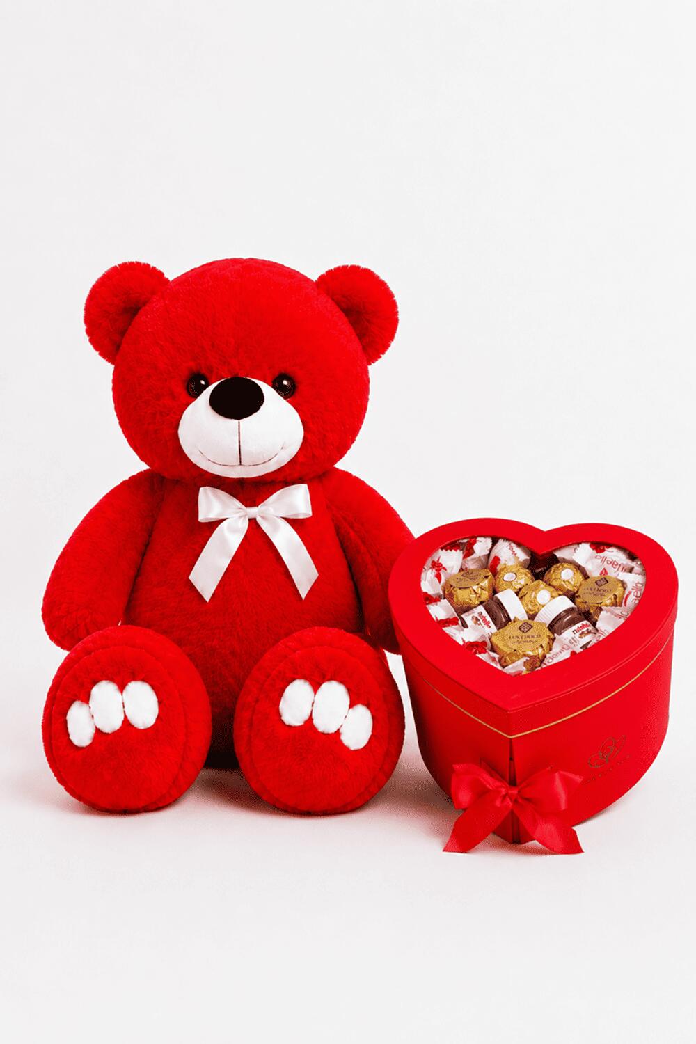 Ведмедик Ветлі 140 см червоний + Подарунковий набір-бокс для неї Red Heart Sweet Luxury