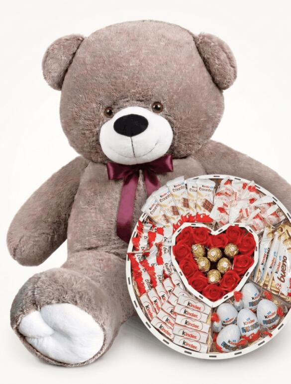 Мишка Ветли 160 см Капучино + Сладкий бокс с Kinder и Ferrero