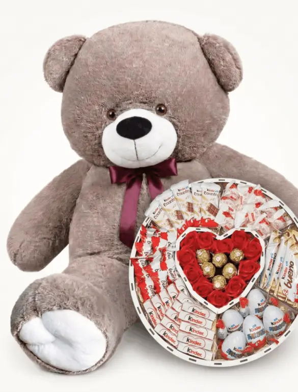 Мишка Ветли 160 см Капучино + Сладкий бокс с Kinder и Ferrero