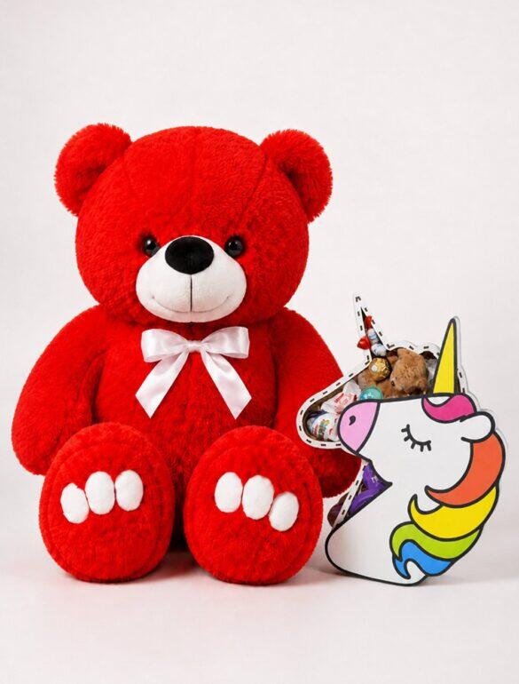 Ведмедик Ветлі 140 см червоний + Подарунковий набір-бокс Kinder Unicorn