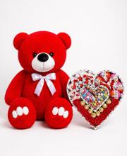 Ведмедик Ветлі 140 см червоний + Подарунковий набір-бокс для неї Love Chocolate Dream