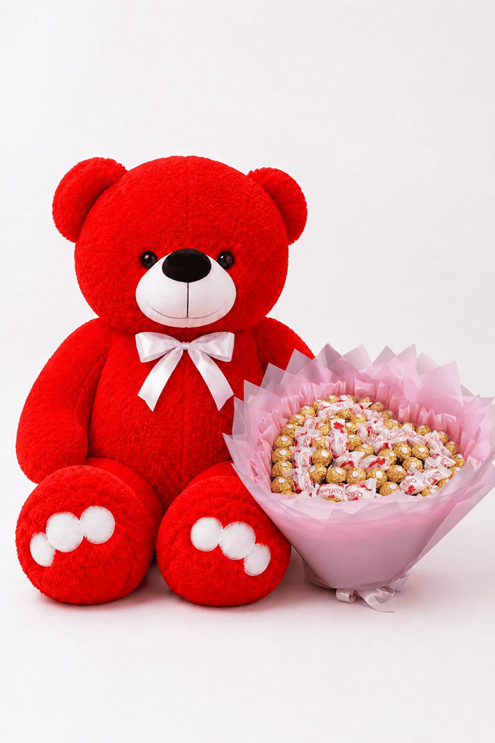 Ведмедик Ветлі 140 см Червоний+Солодкий букет "Sweet Heart"