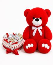 Ведмедик Ветлі 140 см червоний + Солодкий бокс-подарунок сердечко з Kinder
