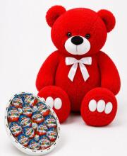 Ведмедик Ветлі 140 см червоний + Подарунковий набір Kinder Сюрпризів XL