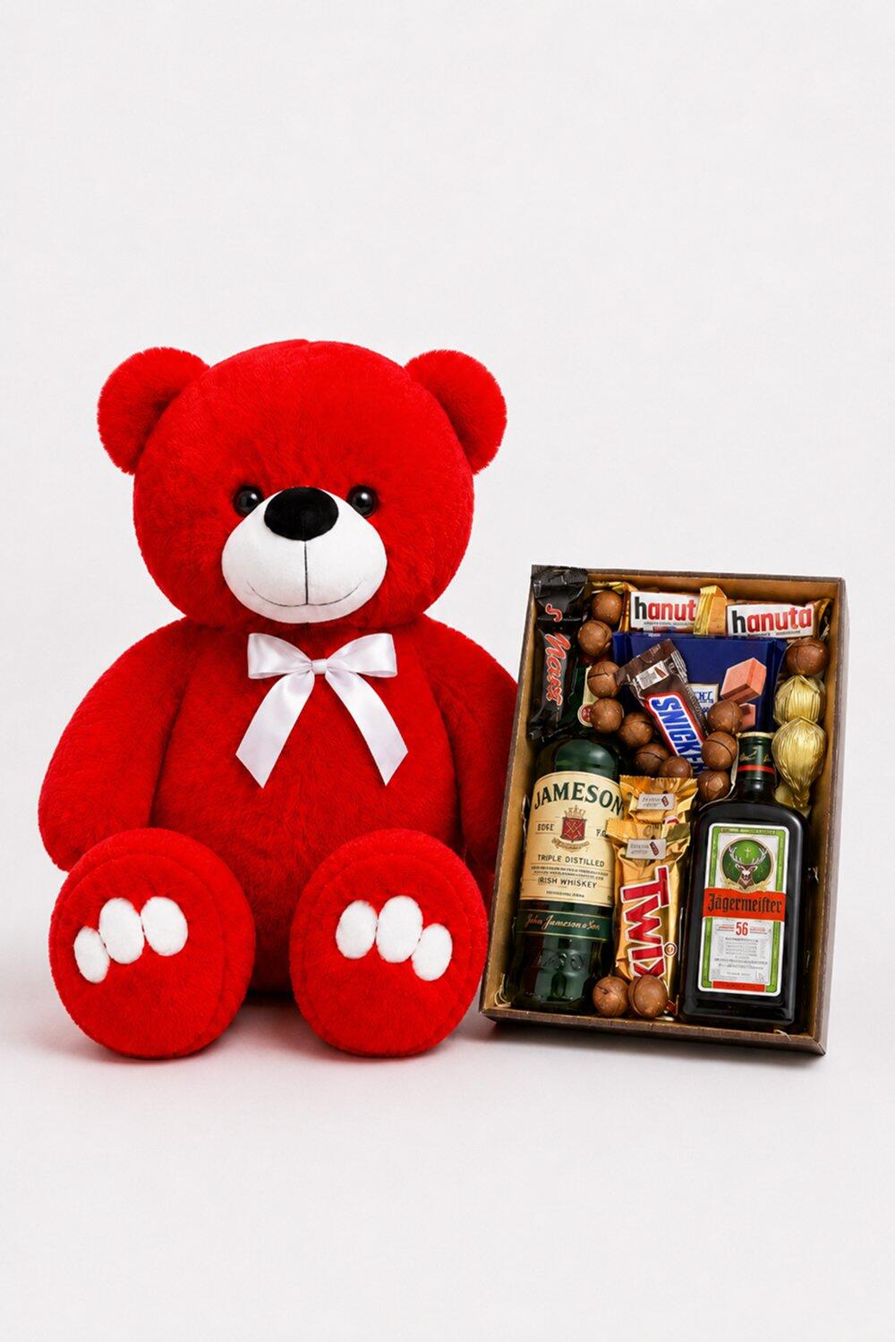 Ведмедик Ветлі 140 см червоний + Подарунковий набір-бокс для нього Jameson Jager Box