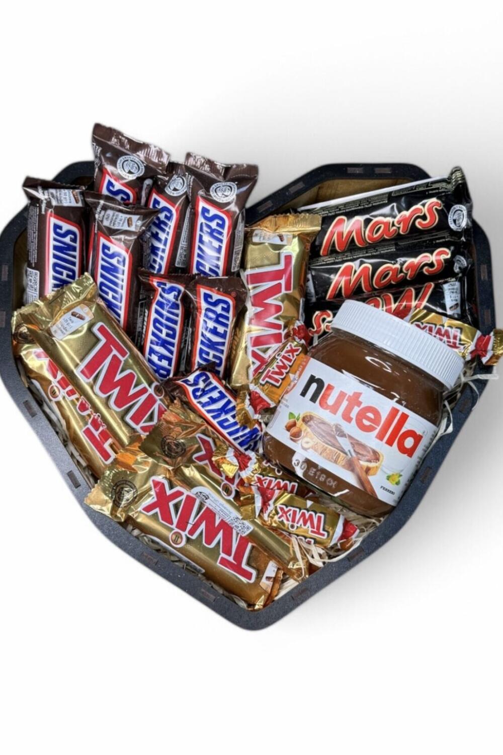 Подарунковий набір бокс шоколадний з батончиками Mars, Twix, Snikers та Nutella №32
