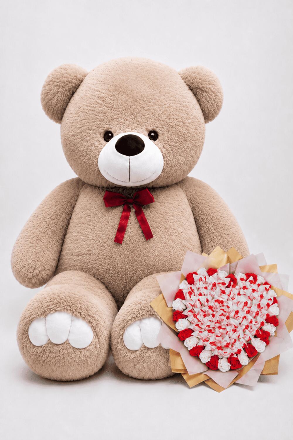 Мишка Ветли 160 см Капучино + Букет из конфет "Love Edition: Raffaello & Roses"