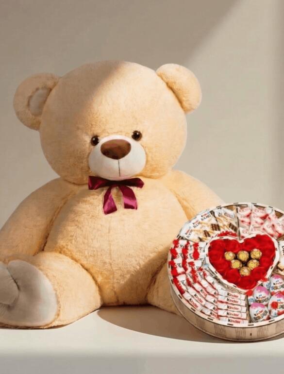 Мишка Томик 200 см Персик + Сладкий бокс с Kinder и Ferrero