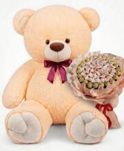 Мишка Томик 200 см Персик + Букет из конфет Candy Bloom