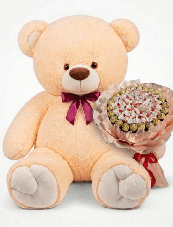 Мишка Томик 200 см Персик + Букет из конфет Candy Bloom