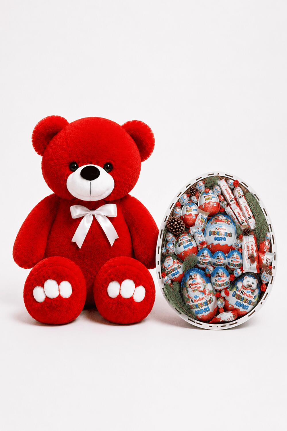 Ведмедик Ветлі 140 см червоний + Подарунковий набір-бокс Kinder Зимова казка