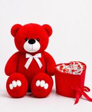 Ведмедик Ветлі 140 см червоний + Подарунковий набір-бокс для неї Sweet Surprise Hearts