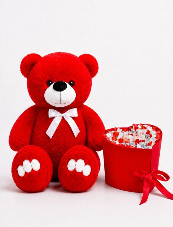 Ведмедик Ветлі 140 см червоний + Подарунковий набір-бокс для неї Sweet Surprise Hearts