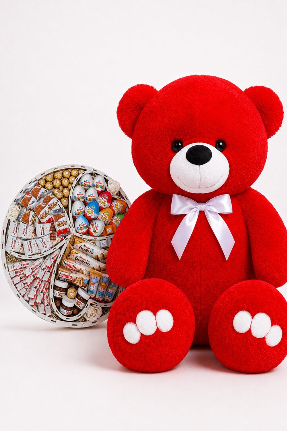 Ведмедик Ветлі 140 см червоний + Подарунковий набір-бокс Premium Kinder Ferrero