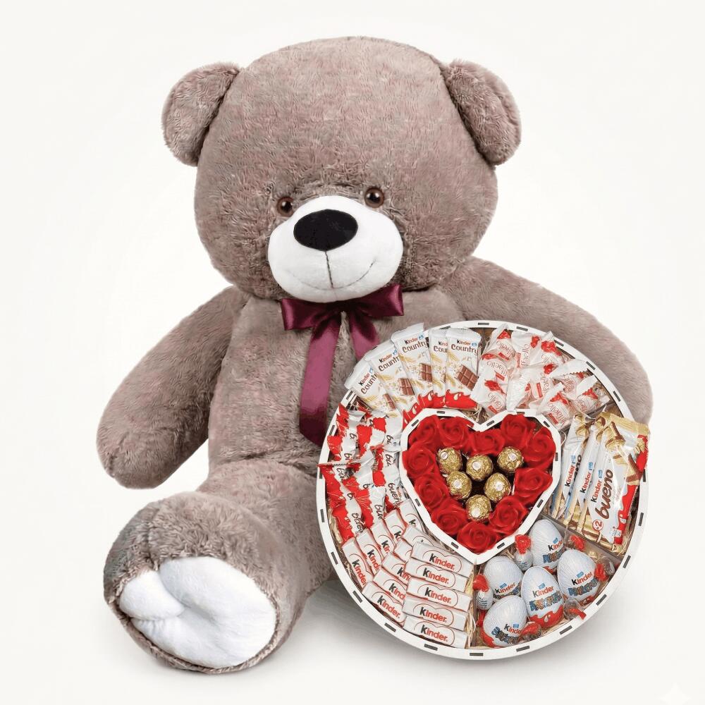 Мишка Ветли 160 см Капучино + Сладкий бокс с Kinder и Ferrero
