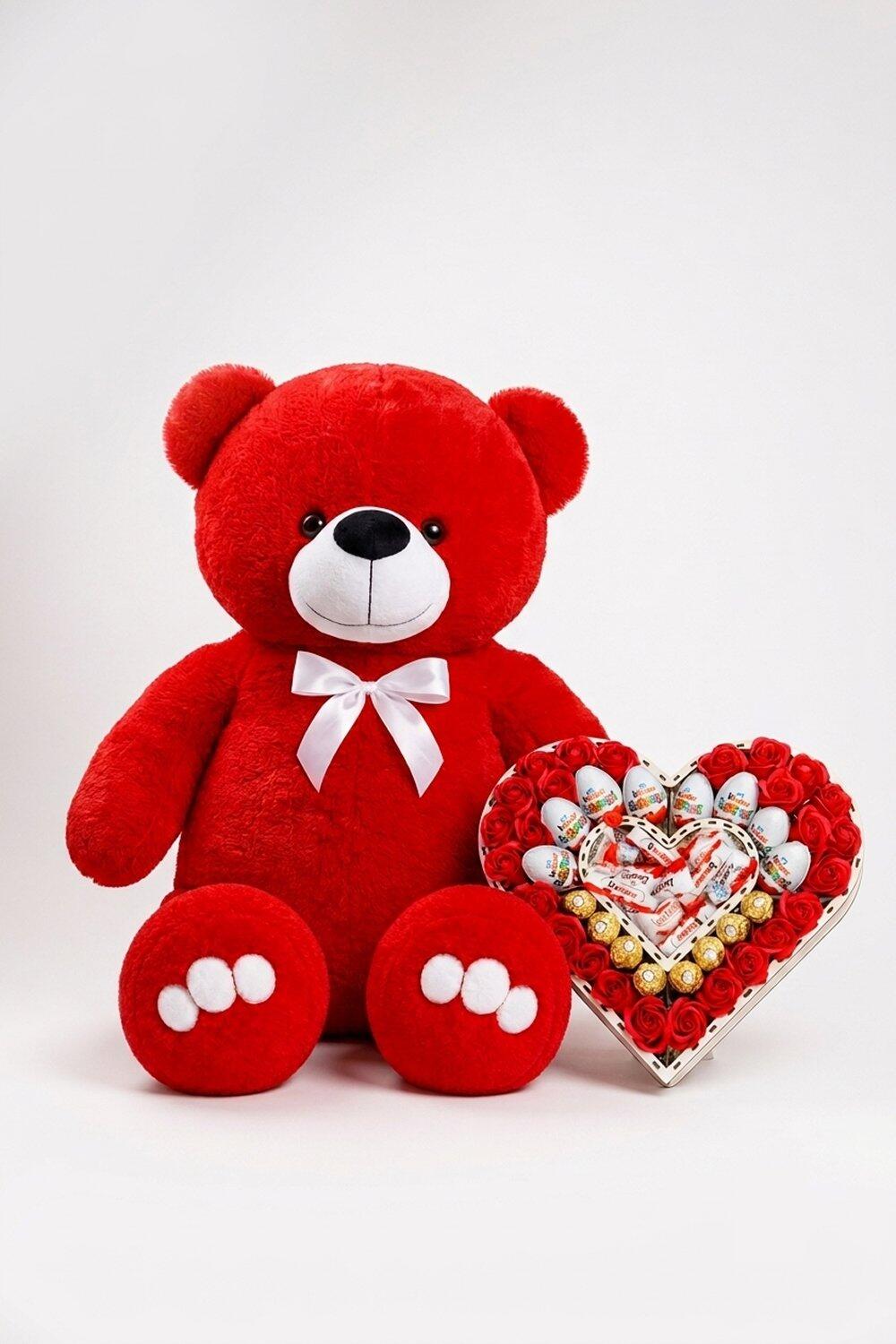 Ведмедик Ветлі 140 см червоний + Подарунковий набір-бокс для дівчаток Kinder Heart